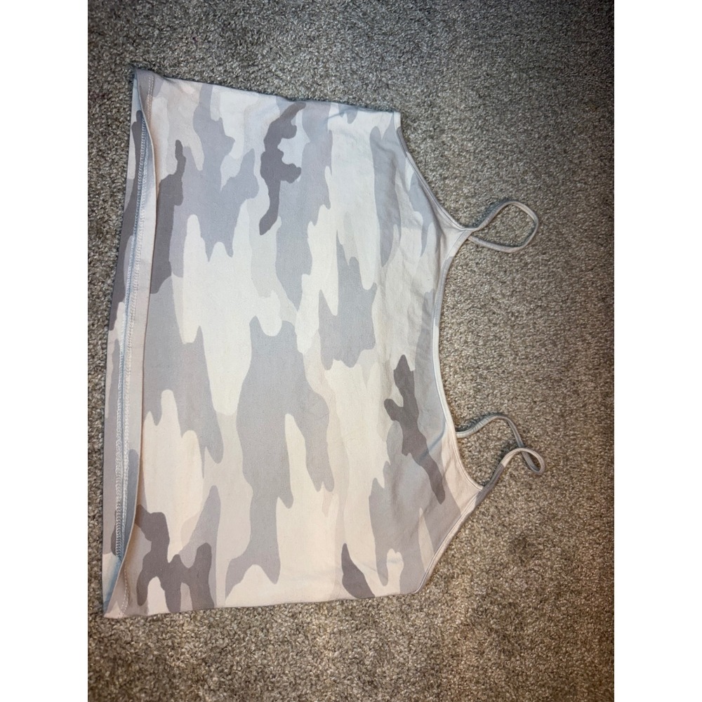 American Eagle Camo Cropped Cami Tank Top Grey White Camouflage XL - Picture 5 of 6